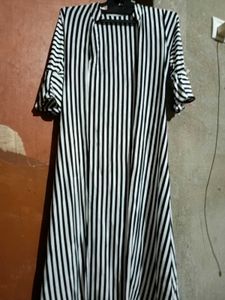 Black and white striped wrap shrug-knee length