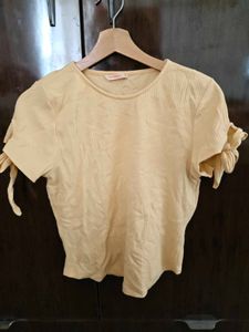 Yellow Tie-Sleeve Ribbed Top