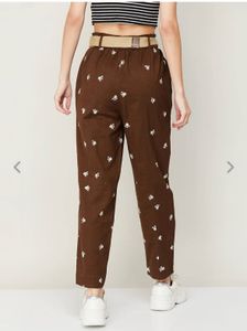 Brown Embroidered Pants with Belt