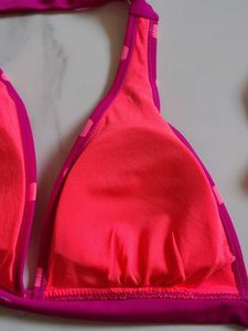 Vibrant Pink Polka Dot Bikini Top