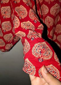 Red Block Print Crop Blouse