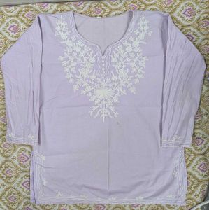 Beautiful Lavender Kurta with White Embroidery