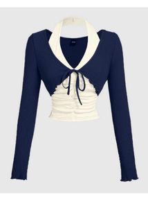 Navy &amp; Cream Layered Top, 2 in 1 halter neck