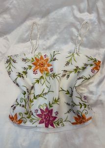 White Embroidered Crop Top woth pearls detailings