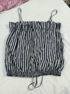Striped Cami Top with Drawstring Hem