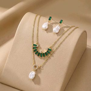 Elegant Pearl & Emerald Necklace Set