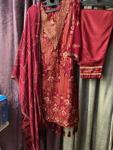 Red Embroidered Kurta Pant Set