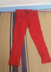 Vibrant Red Slim Fit Pants