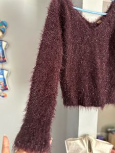 Burgandy shimmery fur sweater