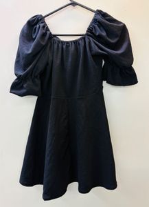 Elegant Black Puff Sleeve Mini Dress