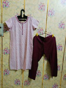 Beautiful Floral Kurta with Maroon Pants