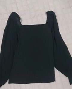Black Square Neck Long Sleeve Top