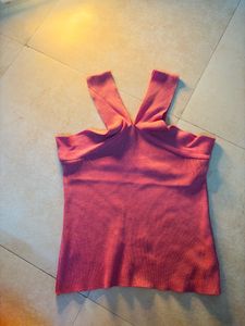 Pink Ribbed V-Neck Tank Top
