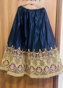 Elegant Navy Blue Embroidered Skirt