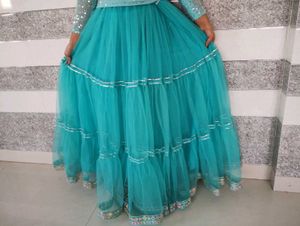 Turquoise tiered tulle skirt with sequin top