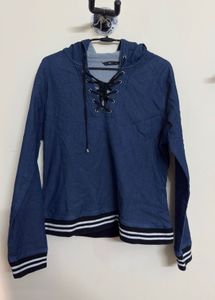 Denim Lace-Up Hoodie