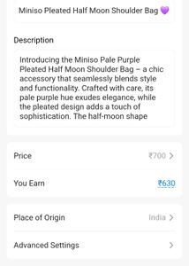 Miniso Pleated Half Moon Shoulder Bag 💜