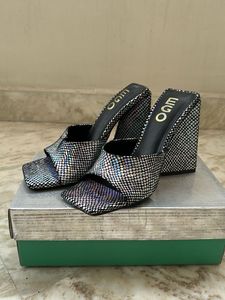 EGO Square Toe Holographic Heels