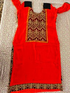 Elegant Black &amp; Orange Embroidered Kurta Set