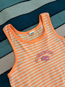 Orange Striped Aloha Mood Tank Top