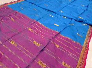 Vibrant Blue &amp; Pink Saree with Gold Motifs