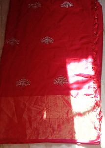 Vibrant Red Embroidered Saree