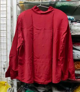 Chic Red Button-Up Shirt with Pockets