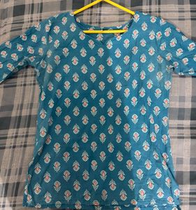 Teal Block Print Kurta