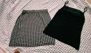 Houndstooth Skirt & Black Cami Set
