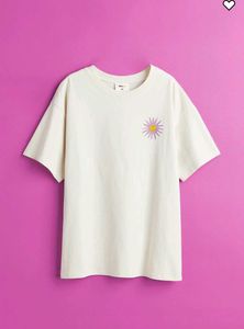 H&amp;M 2022 Collection Oversized Cream Graphic Tshirt