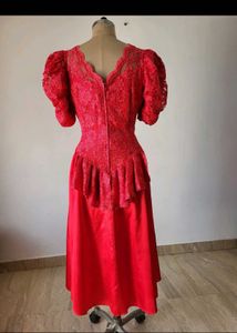 Elegant Red Lace Evening Gown