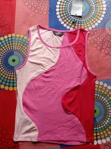 Stylish Pink Color Block Tank Top
