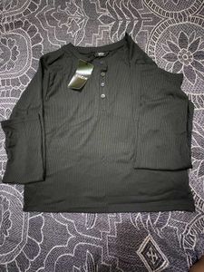 SHEIN Black Ribbed Henley Top