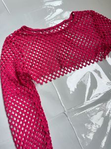 Hot Pink Fishnet Bolero Top