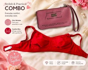 Red Floret Bra & Chic Wristlet Combo
