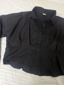 Chic Black Collared Button-Up Top