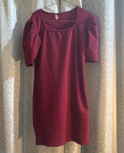 Maroon Puff Sleeve Dress
