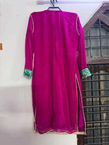 Pink embroidered suit with banarsi pants