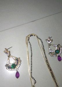 Gold Plated Mangalsutra And Earrings