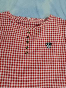 Red Gingham Button-Up Top