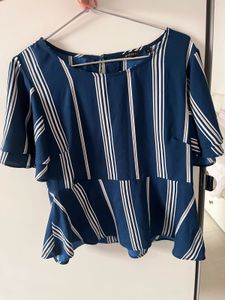 Westside - Chic Blue Striped Ruffle Top