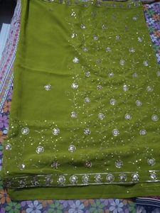 New Green Embellished Saree with blouse piece