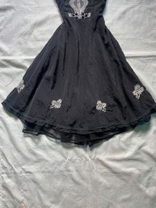 Black Embroidered Spaghetti Strap Dress