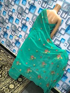 Elegant Teal Embroidered Saree Sea green
