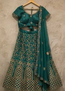 Elegant Teal Embroidered Lehenga Set