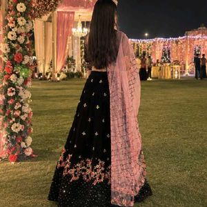 Black Velvet Lehenga Choli with instriced