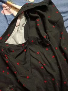 Black Long Sleeve Top with Red Hearts