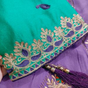 Embroidered Purple Kurta with Teal Dupatta