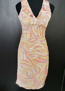 V-Neck Ruffled Swirl Print Dress