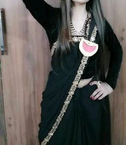 Black Georgette Saree With Gold Work ❤️❤️❤️